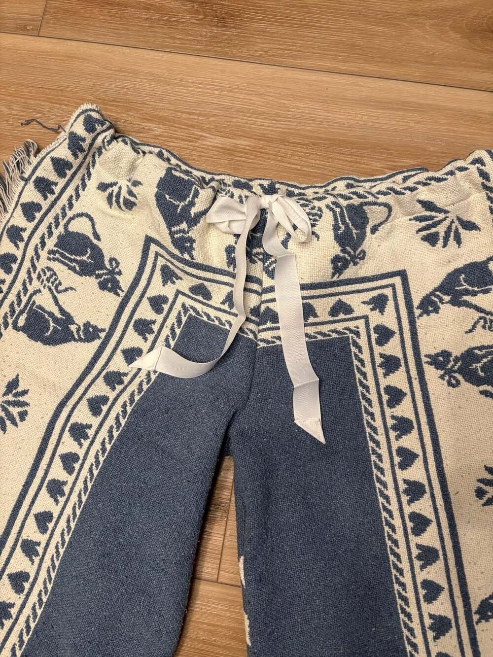 1of1 Handmade Tapestry Kitty Cat Print Drawstring Blanket Pants Fringe - Picture 4 of 8